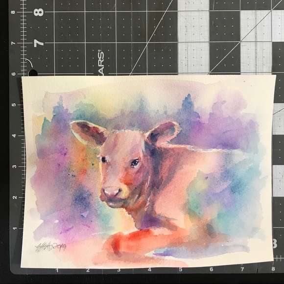 ⭕️ SOLD Original painting cow calf western sunset - Picture 8 of 8